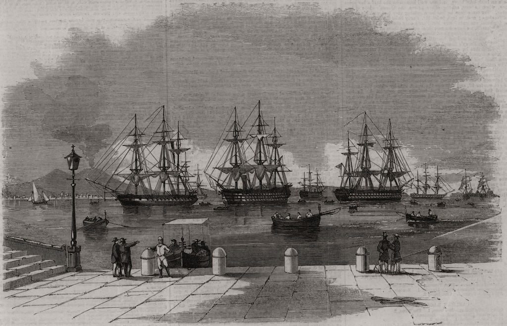 A British squadron in the bay of Naples. Italy 1859 old antique print picture